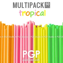 [PGP] 50 X бумажные соломинки, Multipack весна, для пасхальных девочек день рождения, детский душ тропический желтый розовый зеленый вечерние