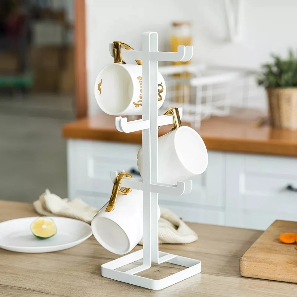 Creative Cup Rack Iron Coffee Tea Storage Holder Stand Kitchen Mug Hanging Display Rack