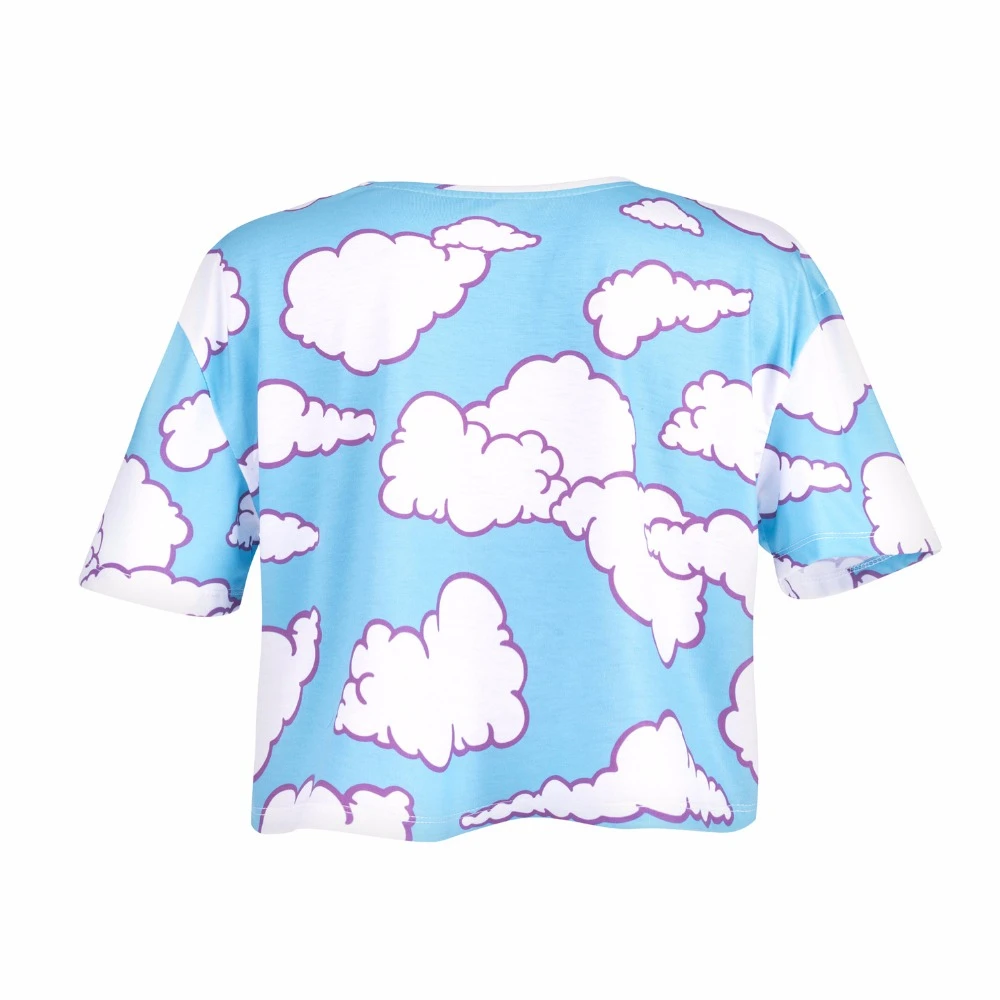 Женская футболка с короткими рукавами летняя облегающая принтом Good Vibes Clouds|crop