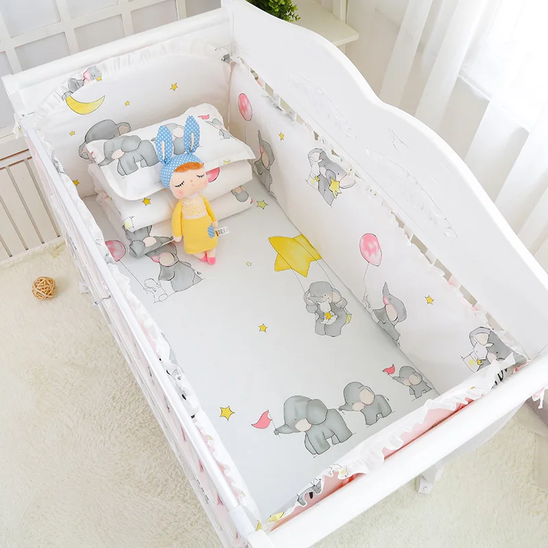 New Print 100%Cotton Baby Bedding Bumpers Stars Cloud Cartoon Removable Boys and Girls Unisex Baby Bed Crib Bumper 6pcs