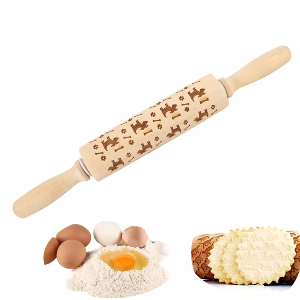 Dog Pattern Wooden Rolling Pin Patterned Roller Dough Dog Pattern Wooden Rolling Pin Patterned Roller Dough