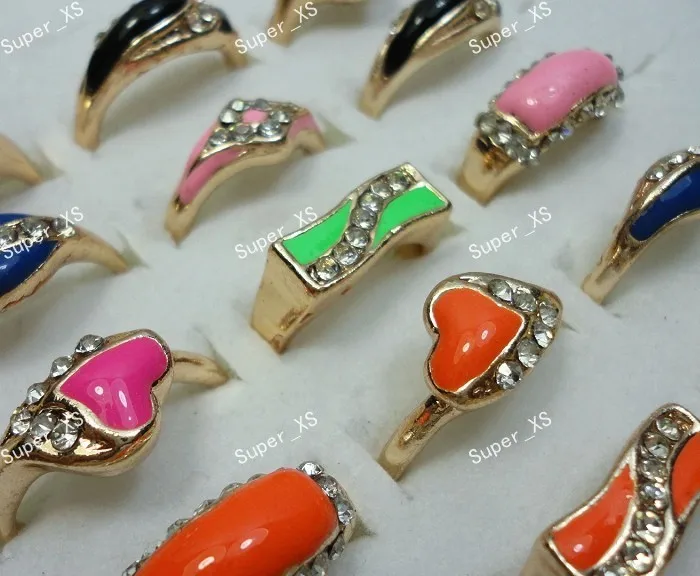 20pcs Wholesale Jewerly Lots Ring Fashion Enamel Rhinestones Gold Mix