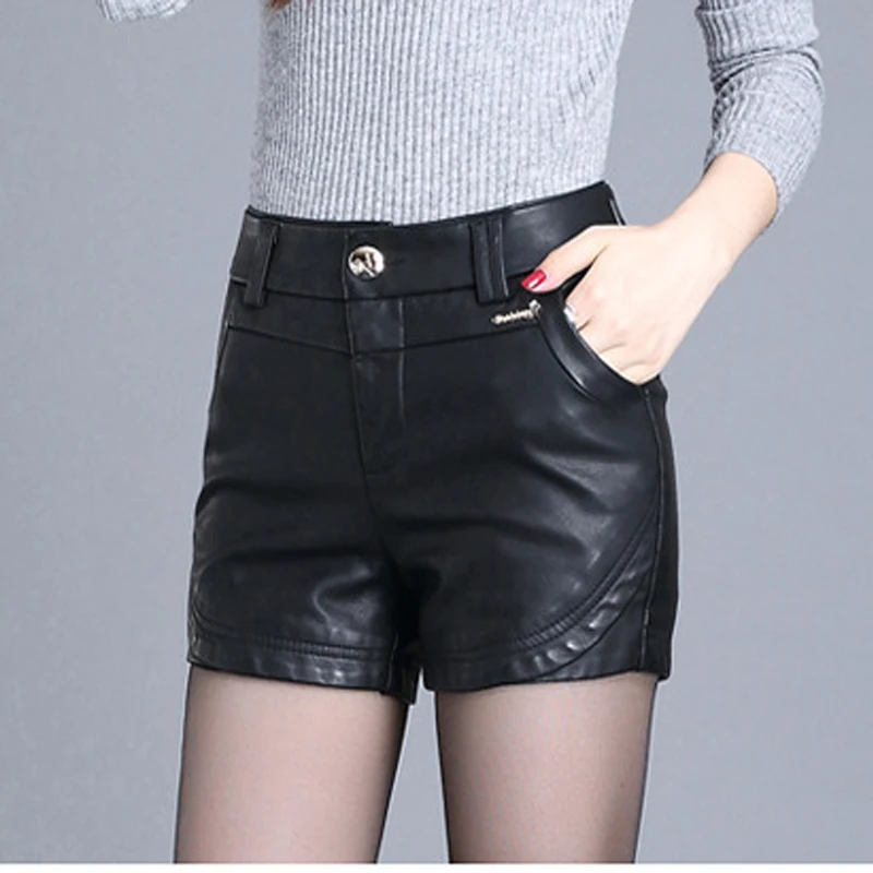 High waist shorts Women's Plus size leather shorts 2017 Autumn PU leathe Slim fit shorts Ladies Skinny Leatherwear shorts Girls