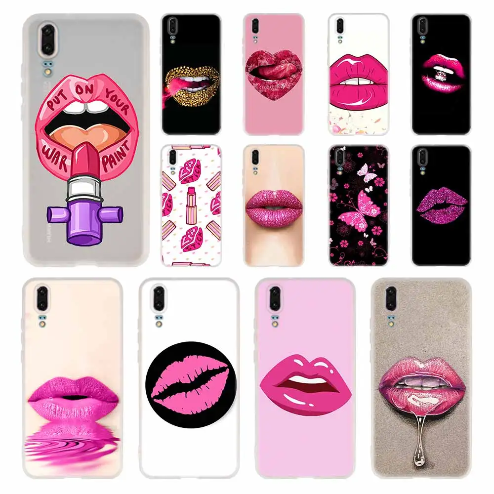 Pink Lips Aroma Silicone Coque Soft Case For Huawei P50 P40 P10 P20 P30 Lite Pro P Smart Z 2020 2019 Cover | Мобильные телефоны и
