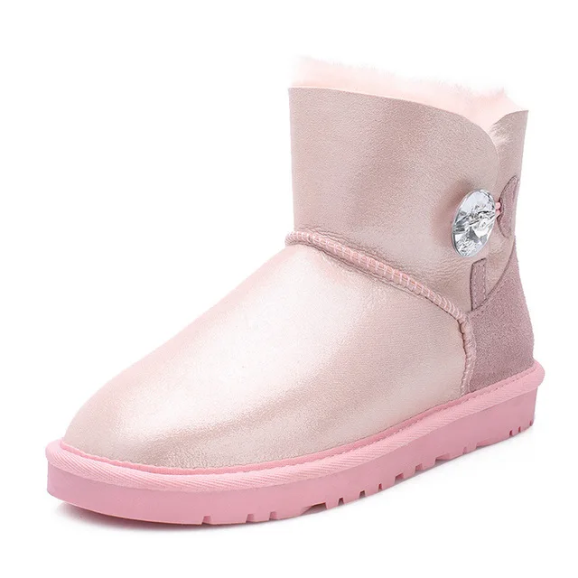 Высокое качество; Коллекция года; теплые зимние ботинки из овечьей кожи; водонепроницаемые женские зимние ботинки; женские модные ботильоны на натуральном меху - Цвет: Pink