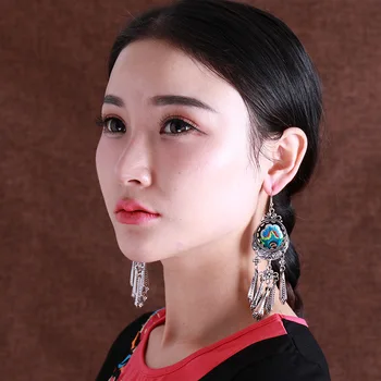 

Retro Miao folk style characteristic of traditional embroidery Flower Pendant Earrings female TASSEL EAR jewelry fashion Yunnan