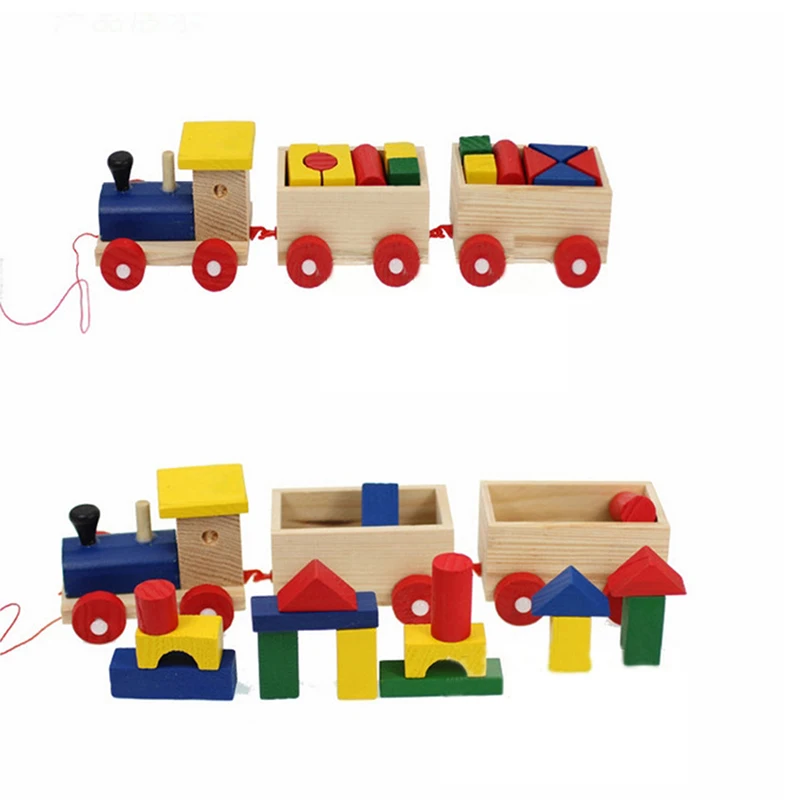 Детские игрушки, обучающие игрушки, три конструктора, строительные блоки, маленький поезд, тянущиеся деревянные игрушки для детей, рождественский подарок