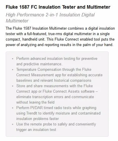 Fluke 1587 FC Insulation Tester Screenshot