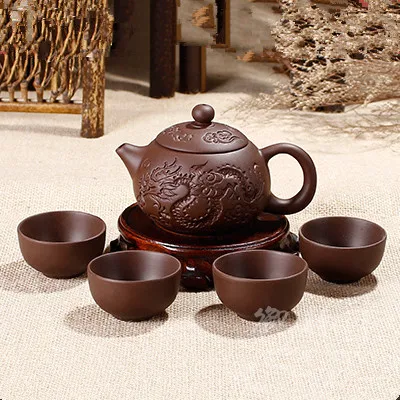 Фиолетовый Глиняный кунг-фу чайник 150 мл китайский фарфор Исин Zisha чайный горшок+ 3 чашки кунг-фу чайная чашка ручной работы ДРАКОН керамический чайник
