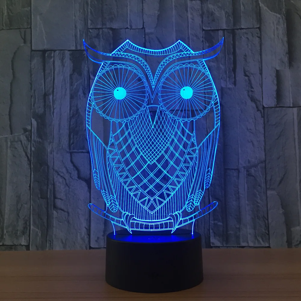 

New Owl 7 Color Lamp 3d Visual Led Night Lights For Kids Touch Usb Table Lampara Lampe Baby Sleeping Nightlight Nursery Lamp