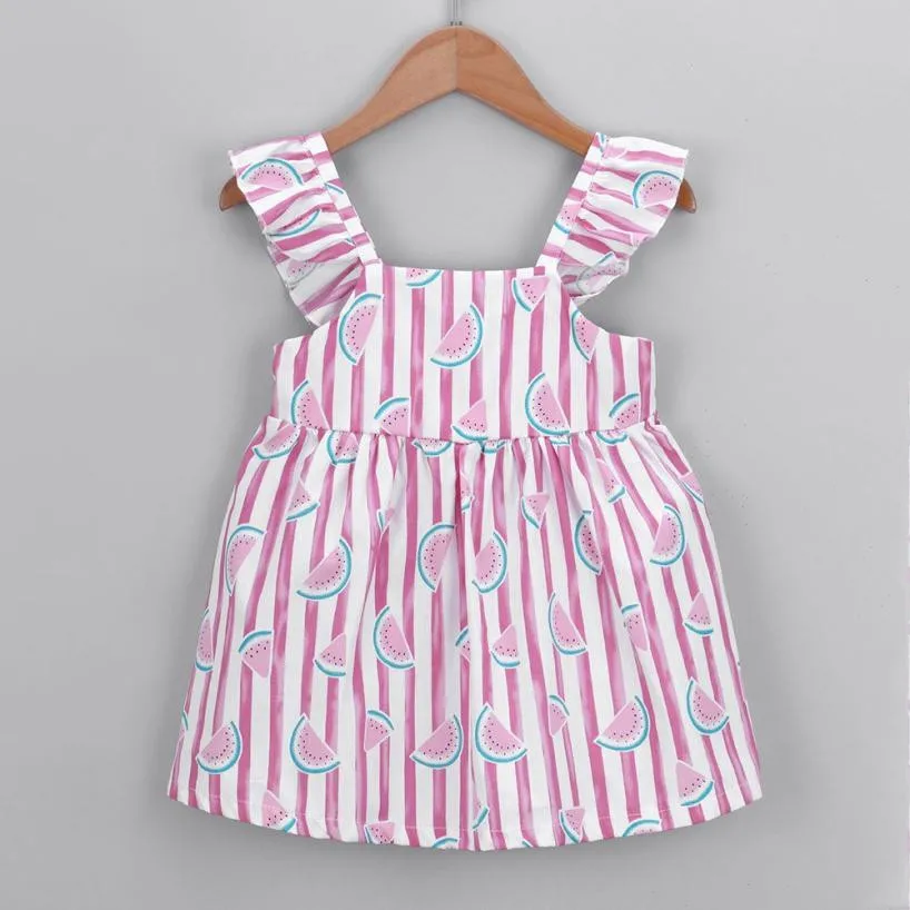 

MUQGEW Watermelon Print Party Dress Baby Girls Striped Bowknot Strap Princess Casual Dresses Kids Sleeveless Summer Dress 2018