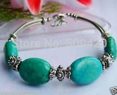 

hot sellWholesale!!10pcs Asian handmade the Tibet silver green Turquoise bracelet 7.5 inches