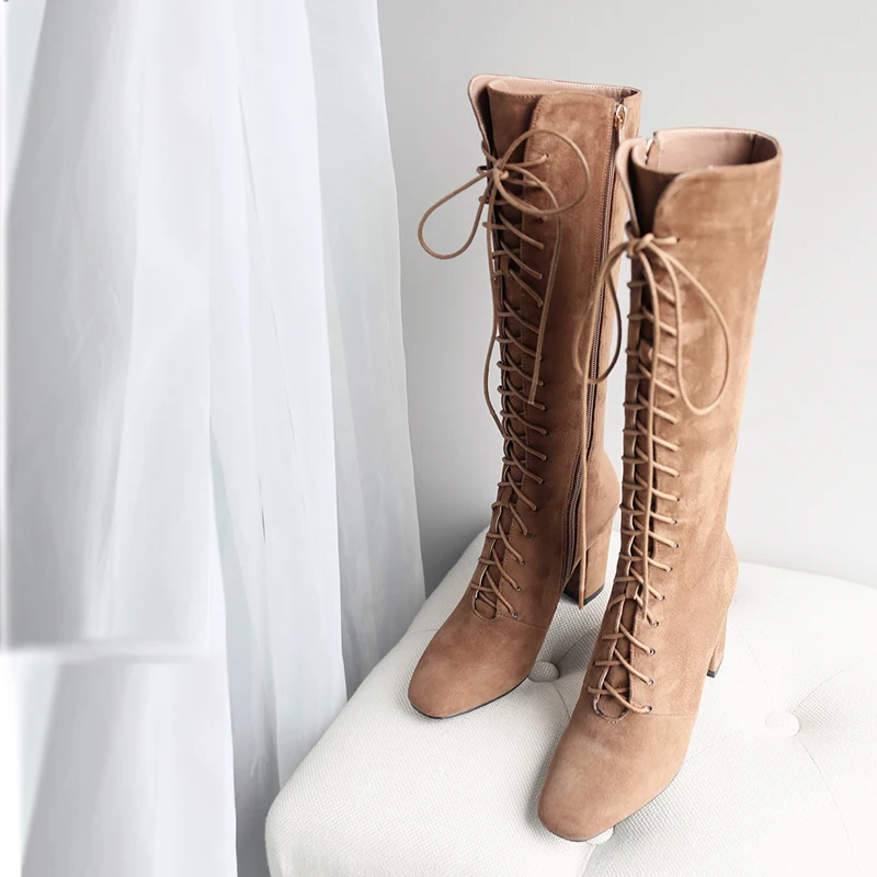201805 Talons Longues Spring For Genou Brown Épais Bottes Liée Autumn Croix En Winter Avant Dame De brown Véritable Haute Daim Femmes Printemps Chevalier D'hiver Automne Cuir wSvx17qHq