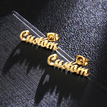 Gold Stainless Steel Personalized Name Stud Earrings For Women Handmade Custom Jewelry Bridesmaid Gift Rose Gold Oorbellen enfashion double cirlce line earrings gold color earings stainless steel stud earrings for women fashion jewelry oorbellen