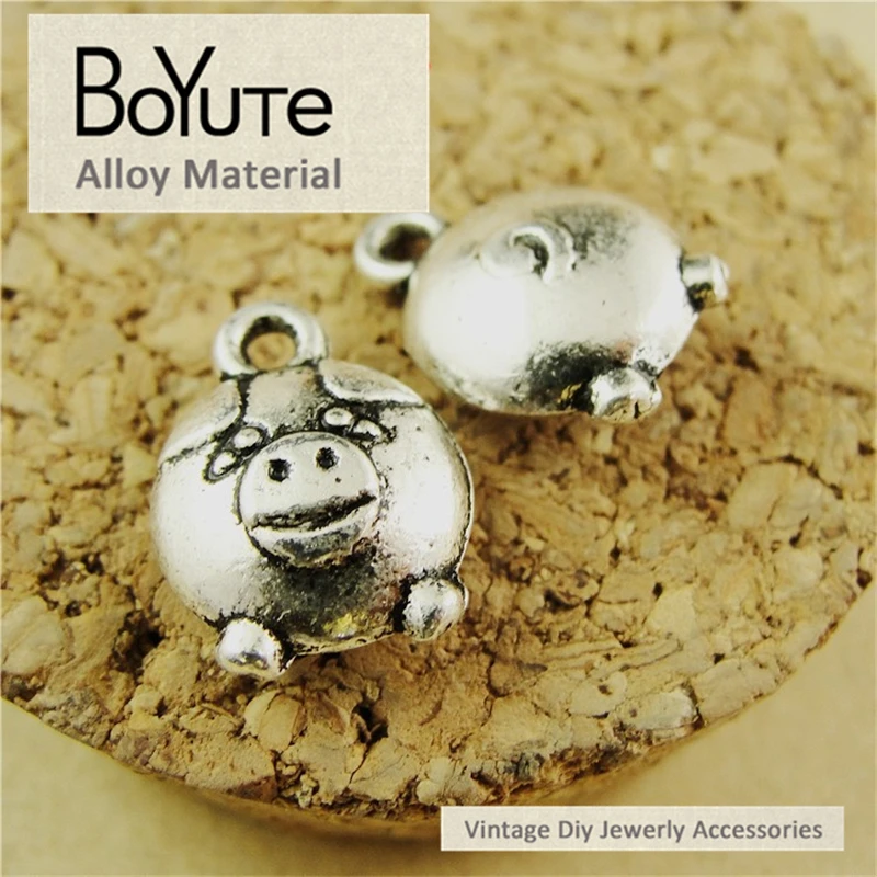 BoYuTe (100 шт./лот) 10*14 мм Винтажный стиль античная бронза Посеребренная голова свиньи