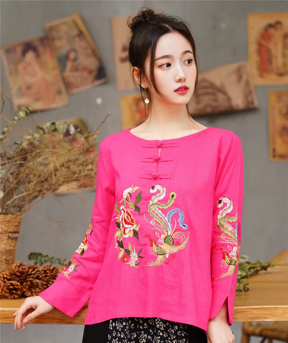 Шанхай история вышивка китайские блузки смесь льна хлопок Cheongsam рубашка Ципао национальная модная одежда 4 цвета
