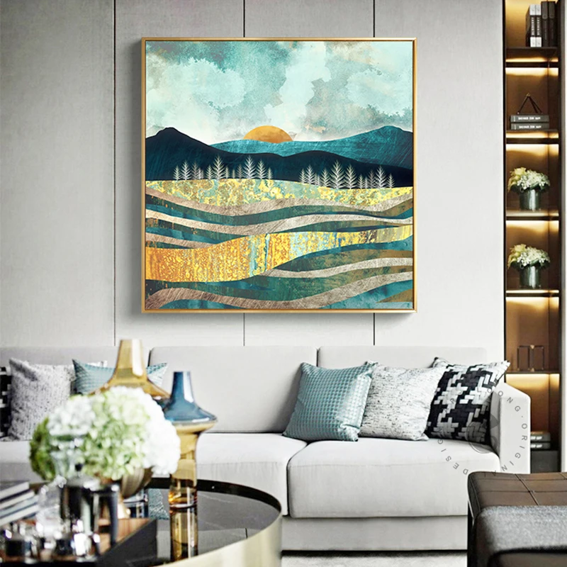 

Abstract Golden Natural Scenery Field Forest Sun Pink Clouds Canvas Picture Wall Art Poster And Print For Living Room Home Decor