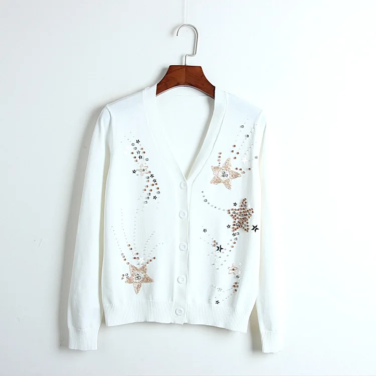 

Luxury Beading Cardigans Sweater Women 2019 Spring New V Neck Single Breasted Cardigan Runway Sweater Fall Spring Knitted Coat