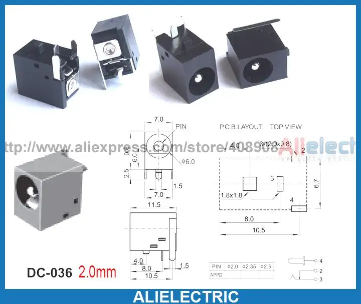 

200pcs AC 5.5mm x 2.0mm DC Power Jack Port Socket for Notebook Computer DC 036