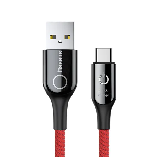 Baseus usb type C кабель Smart power Off type C кабель для samsung S10 huawei P30 Quick Charge 3,0 светодиодный USB-C кабели для мобильных телефонов - Цвет: Красный