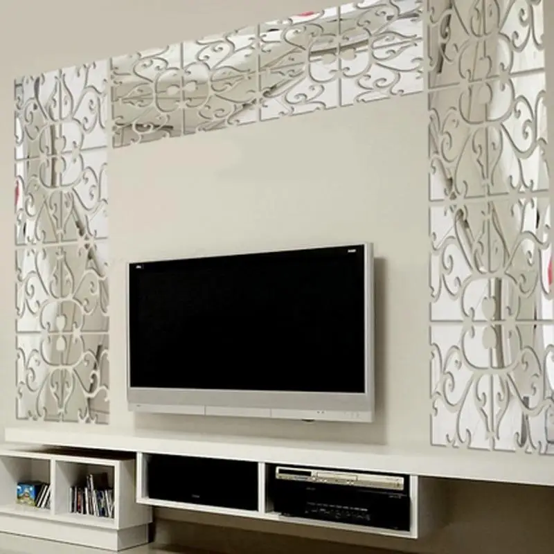 32 шт./компл. 3D серебро/с золотистой Зеркальной Стены Стикеры Акриловые