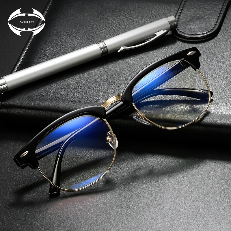 

VCKA Square Metal Eyeglasses Anti Blue Ray Computer Glasses Women Men Thin Optics Prescription Spectacle Frames game eyewear