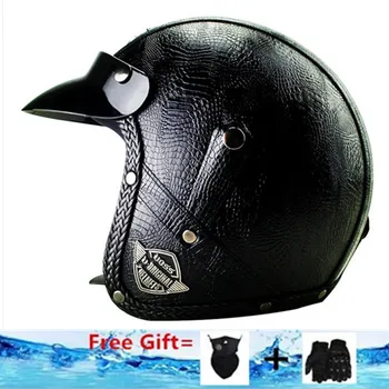 

PU leather Black“ (black) · Open Face Helmet · Pilot Retro Motorbike Scooter Motorcycle Jet · DOT certified · Click-Clip