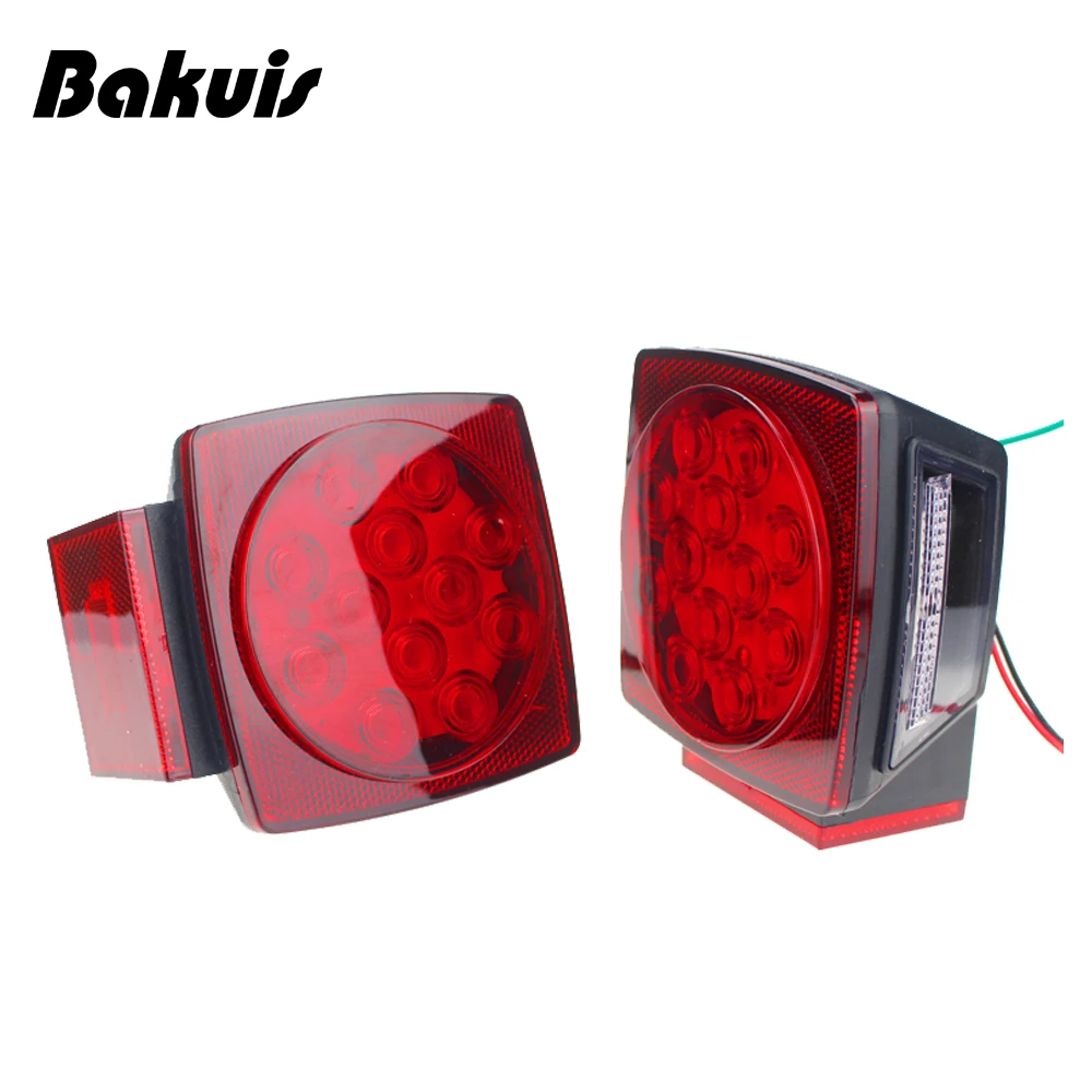 One Pair Red LED Square Trailer Truck Tail Light Lamp Mount Signal Light Flashing Rear Stop Brake Light For Vehicles Waterproof