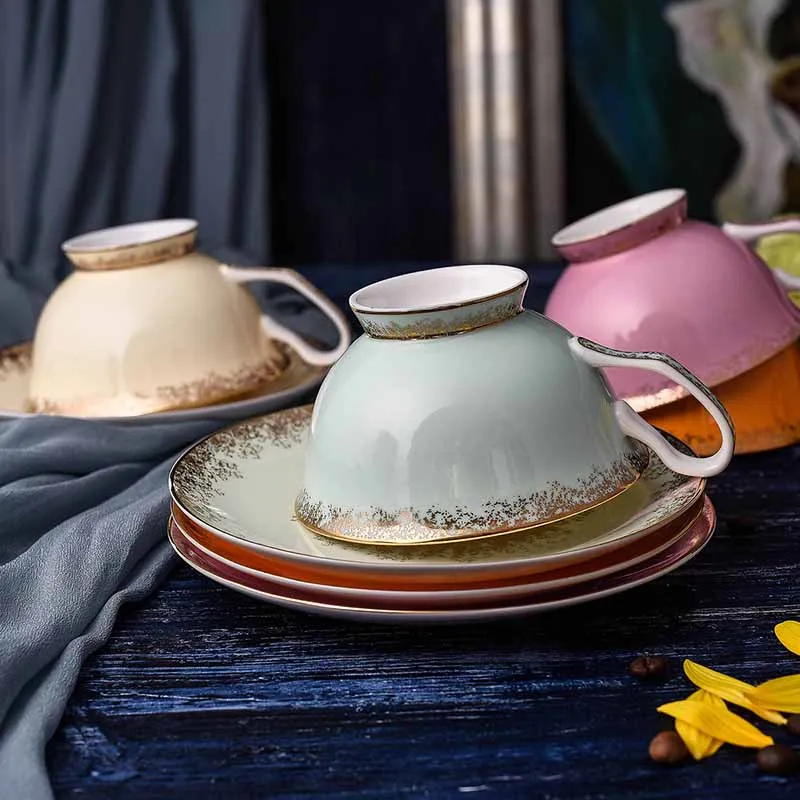 YeFine фарфоровые чайные чашки, набор, высококачественные керамические чашки и блюдца для кофе, 200 мл, набор посуды для напитков