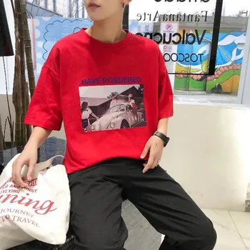 

Korea T Shirt Man Streetwear Half Sleeve Loose Printed Casual Vogue Tops Harajuku BF Lover Clothing Teens Tshirt Nice