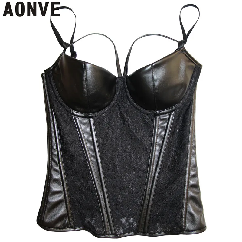 Corset Sexy Steampunk Bustier Gothic Leather Black Lace Lingerie Floral Waist Cincher Steel Boned Body Shaper Corsete Overbust