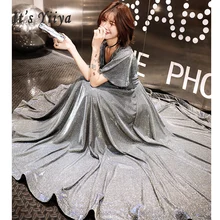 Вечерние платья, сексуальное платье с v-образным вырезом для выпускного вечера, длинное платье размера плюс, женское вечернее платье с коротким рукавом, вечернее платье, тонкое платье E533