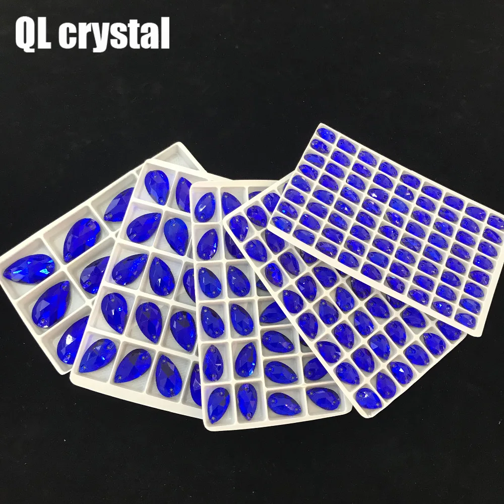 

ALL Size QL Crystal 2018 popular Jewelry blue Drops Sew On Crystal Stones Sewing On Rhinestone 2 Holes DIY Garment Dress Making