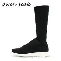 19ss Owen Seak Mannen Casual Sok Schoenen Knie Hoge Breien Laarzen Luxe Trainers Lente Man Slip-On Flats Zwart schoenen Sneakers