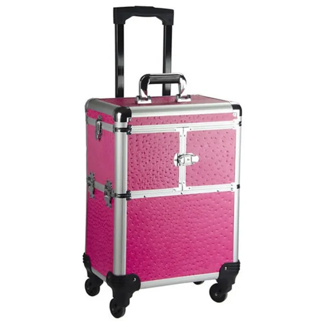 Brand Aluminum frame 4 wheels Trolley Bag Makeup Box Beauty Case Travel