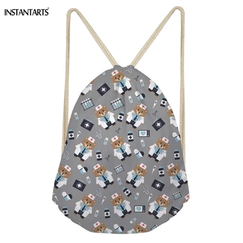 

INSTANTARTS Funny Cartoon Nurse Bear Printing Girl Drawstring Bags Softbacks Students Backpacks Casual Children Storage Bookbags