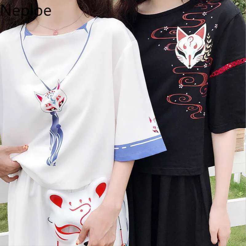 

Neploe Summer Women Cartoon Print T Shirt Japanese Cosplay Shirts Harajuku Loose Casual Graphic Female T-Shirts Streetwear Tops