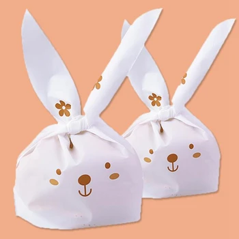 

50pcs Cartoon Rabbit Smile Long Ears Gift Bags Birthday Party Wedding Decoration Dessert Cake Candy Cookies Plastic Bag Easter
