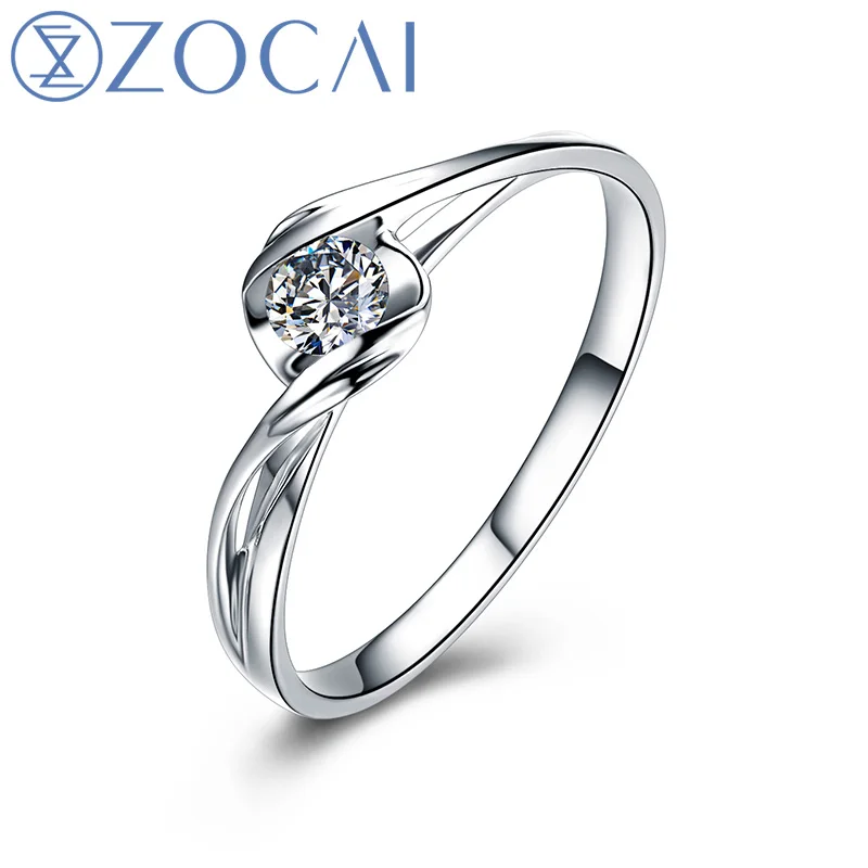 Бренд ZOCAI LOVE NATURAL REAL 0,08 КТ Сертифицированный H/SI кольцо для помолвки с бриллиантами, круглая огранка, ювелирные изделия из белого золота 18 К Q00069A