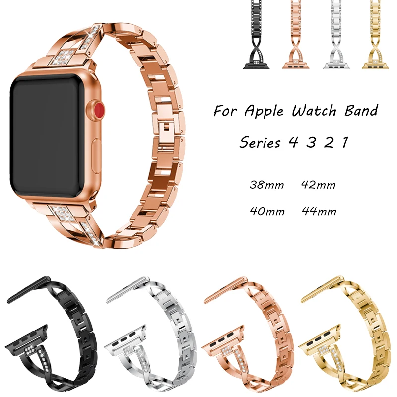 

Women Diamond Link Bracelet Band For Apple Watch Band 44mm 40mm 42mm 38mm Stainless Steel Strap For iwatch 4 3 2 1 Watchbands