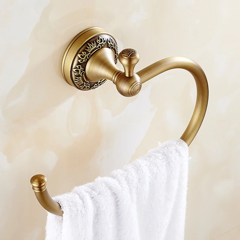 Античная латунь резной держатель для полотенец кольцо для полотенец Европейский Бронзовый Матовый держатель для полотенец полки для полотенец аксессуары для ванной комнаты продукты u4