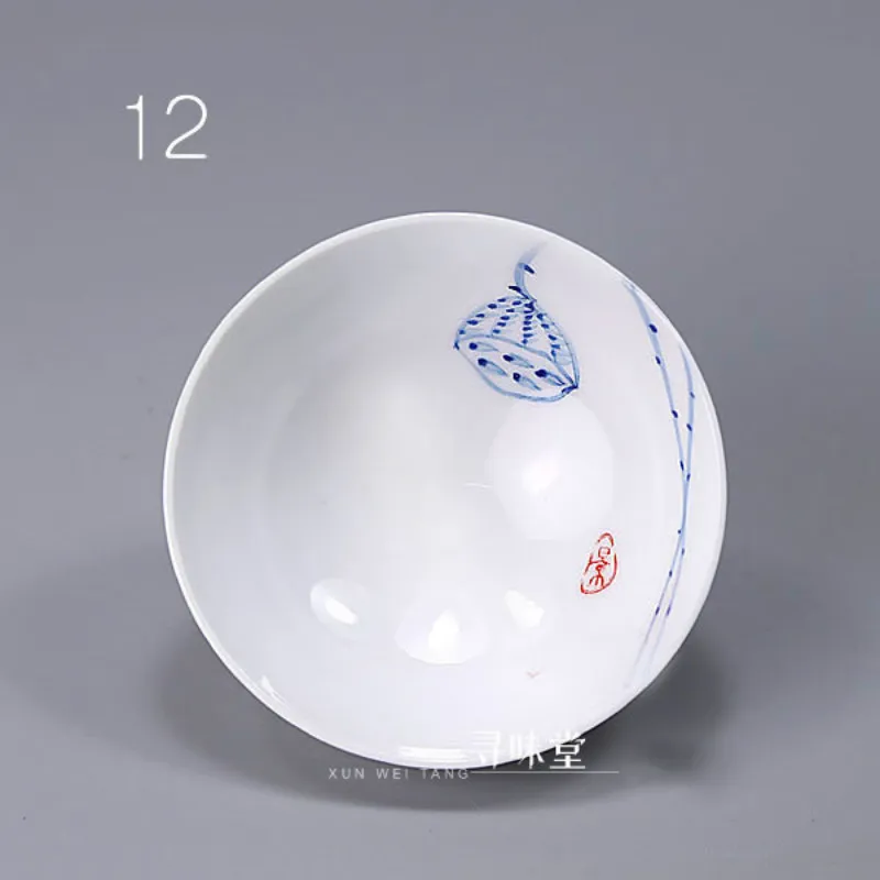 Керамические чайные чашки кунг-фу, ручная роспись, голубой и белый фарфор, чайные наборы Цзиндэчжэнь из Китая E - Цвет: NO12