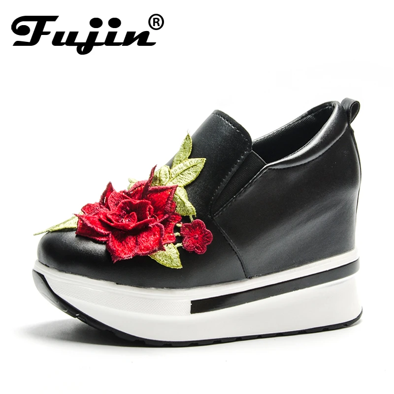 

Fujin Brand 2019 Fashion Sneakers Women Platform Heel Rhinestone Casual Shoes New Pu Soft Women's Wedges Ladies Flower Shoes