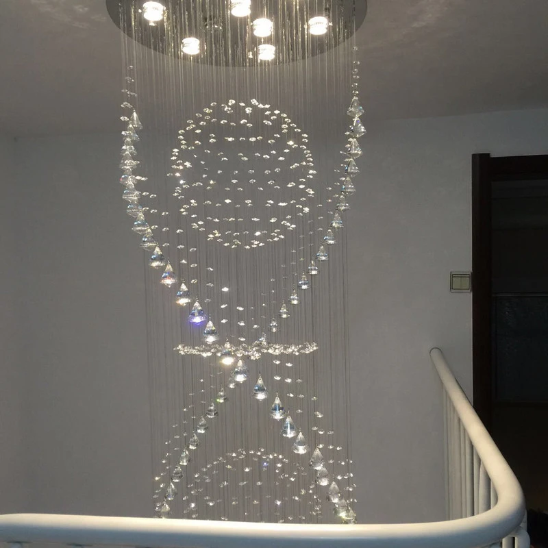 Длинная спиральная светодиодный хрустальная люстра свет блеск капли дождя люстра лампа для лобби лестница Лестницы фойе