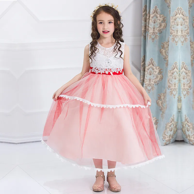 

Casual Flower Princess Dress Wedding Party Costume Vestido Sleeveless Cute O-Neck Floral Layer Princess Dress 12 Year Kid