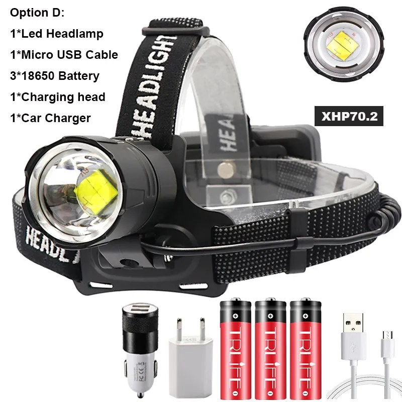 Xlamp XHP70.2 Led Headlamp USB Rechargeable XHP50 Headlight Super Bright for Hunting Cycling Lamp Waterproof Use 3*18650 - Испускаемый цвет: K17