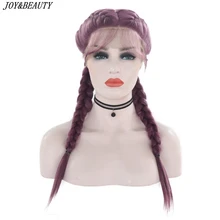 JOY& BEAUTY 2" Средняя часть Длинные Двойные косы прямой фиолетовый плетеный синтетический светильник коричневый Швейцарский Кружевной передний парик с детскими волосами