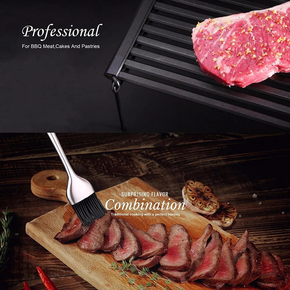 Basting Brush 3 Pc Stainless Steel Silicone Bristles Section Barbecue Oil Brush For BBQ Tools Cooking Accessories