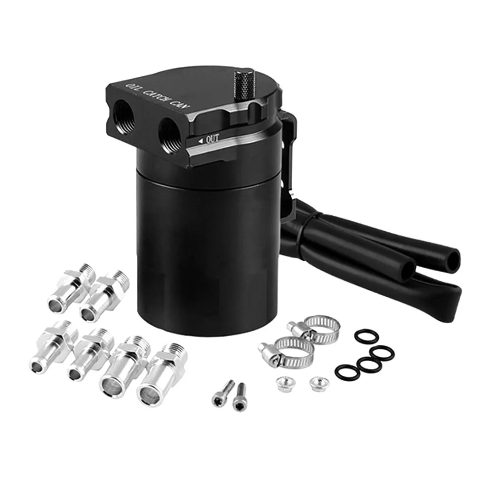 1Set Universal 300ml Oil Catch Can Tank, Aluminum Alloy Dual Cylinder Polish Baffled Engine Air Oil Separator Tank Reservoir Kit