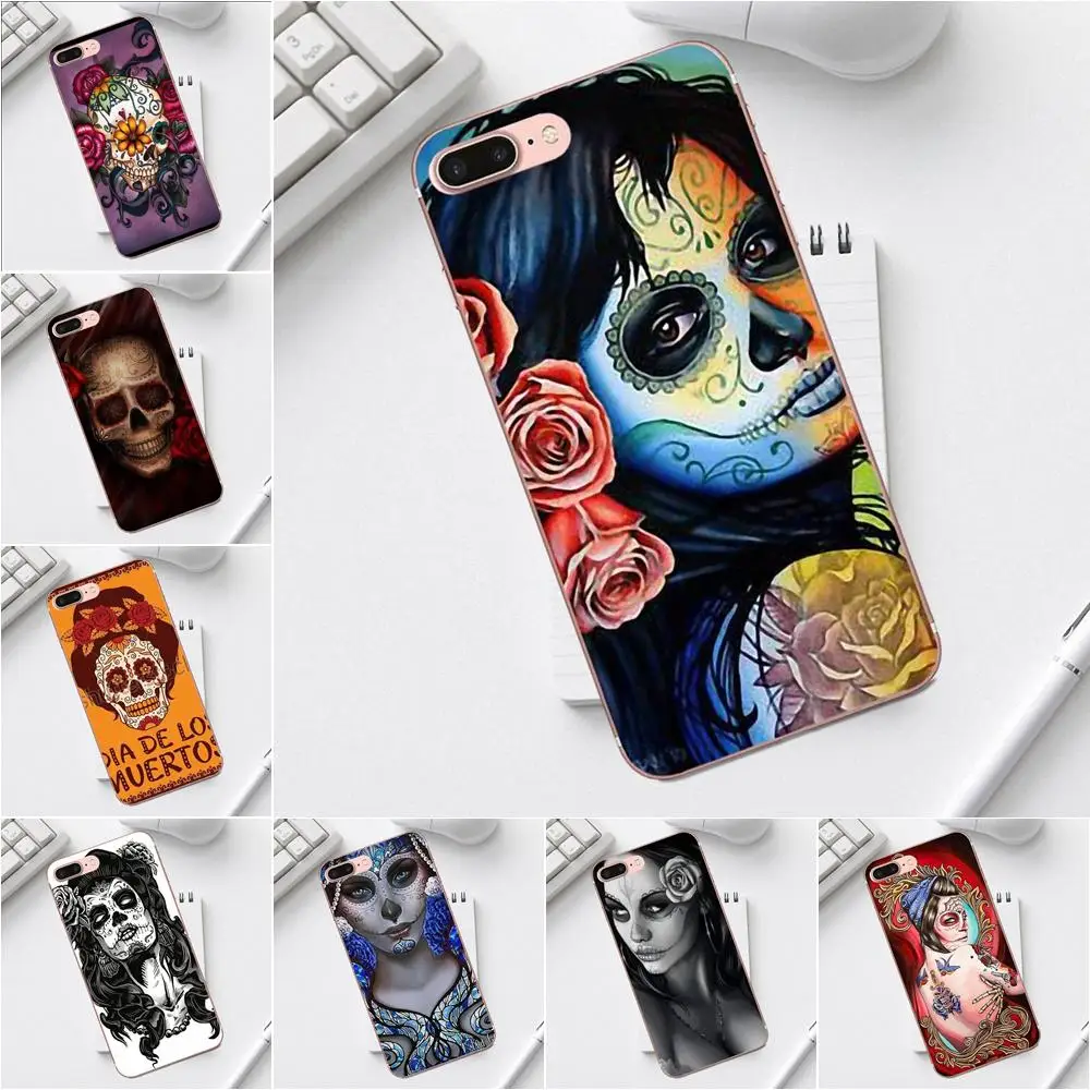 Qdowpz TPU Cover Cases Sugar Mexican Skull Tattoo For Galaxy Alpha Core Prime Note 4 5 8 S3 S4 S5 S6 S7 S8 S9 mini edge Plus | Мобильные